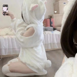 White Off Shoulder Hoodie Sweatshirt 2024 Autumn New Fluffy Thicked Warm Tops Women Y2k E-Girl Long Sleeve Sweatshirts-Outfit