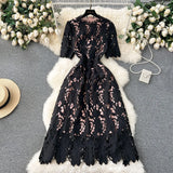 Fongt Spring Dress 2025 New Women's Spring And Autumn Heavy Industry Water-Soluble Lace Lace-In-Air Mid-Change Dress Vacation Dress