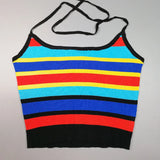Fongt Women's New Sexy Hottie Slings Inside Wearing Multi-Color Striped Short-Enavel Vest
