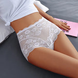 High Waist Elasticity Lace Sexy Panties Soft Seamless Women's Briefs Flowers Hollow Lingerie Big Size Female