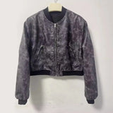Fongt Temperament Casual Spring New Retro Collar Locomotive PU Imitation Leather Bomber Jacket Jacket
