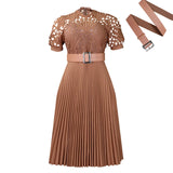 Fongt Women's Dress 2025 New Short-Sleeved Lace Splicing Folded African Dress Dress Dress