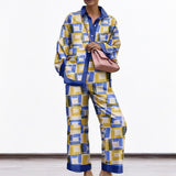 Fongt 2024 New Women's Temperament Commuter Loose Print Long Sleeve Wide-Leg Pants Fashion Suit