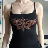 Grunge 90s Butterfly Print Crop Top Women Vintage 2000s Black Sleeveless Strap Tees Summer y2k Harajuku Camisole Ladies-Outfit