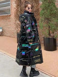 Long Winter Hooded Parkas Print Jackets Overszied Cotton Padded Coats Glossy Windbreak Waterproof Female Thick