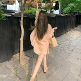 Fongt Style Suit Temperament Loose Long-Sleeved Shirt Women's Summer New High-Waisted Thin Shorts Set