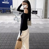 Fongt Desire Hot Girl Slim Slim Show Thin Off-Shoulder Long Sleeve T-Shirt Women's Early Autumn Design Sense Versatile Bottom Shirt Student