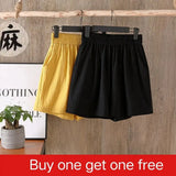 Women's Summer Shorts 100% Cotton High Waist Shorts Loose Casual Solid Shorts Pants Streetwear Elastic Waist Buy One Get