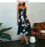 Boho Printed Beach Dress Women Spaghetti Straps Backless Sexy Dresses Female Casual Button Pocket Sleeveless Midi