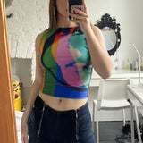 Women’s Crop Top Fashion Abstract Printing Vest Causal Round Neck Exposed Navel Sleeveless Tops Casual Outfits Streetwear