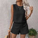 Fongt Solid Imitation Cotton Sleeveless Vest Shorts Casual Fashion Two-Piece Suit Woman