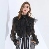 TWOTWINSTYLE Perspective Tops Female Bowknot Flare Long Sleeve Ruffle Shirt Blouse Women Korean Fashion Clothes 2020