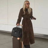 Fongt And Winter New Feeling Retro Brown Long Wind Coat Female Loose Casual Temperament Coat