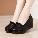 Wedges Shoes for Women 2021 Autumn Spring Platform Pumps Woman High Heels Leather Office Shoes Ladies Plus Size