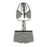 Fongt Style Sexy Striped Bikini Set Hottie Hanging Neck Vest + Shorts Two Sets