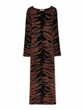 Fongt New Women's Fashion Elegant Round-Collar Knitted Long Dress Leopard Dress Dress Dress