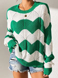 Fongt Yang Autumn New Fur Women's Loose Round Collar Hit The Striped Long-Sleeved Knitted Shirt Top