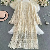 Fongt Wind With Thin Crochet Crocheted Cardigan Women's Holiday Wind Wearing Shawl Coat Long Sunscreen Shirt