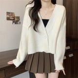 Spring And Autumn Solid Color New V-Neck Short Sweater Jacket With A Sense Of Design For A Small Knitted Cardigan Woman-Outfit