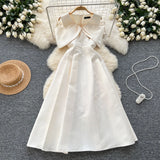 Fongt Elegant Dress Women's Dinner Party Dress Hearty Shoulder V Neck Waist Temperament Elegant Swing