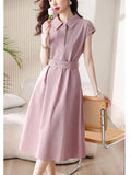 Fongt Fan Short Sleeve Polo Collar Shirt Dress 2025 Spring And Summer High-Sunny Bag Hip Tie Mid-Long Skirt