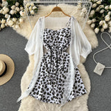 Fongt Small Pure And Fresh Broken Flower Condole Belt Skirt Chiffon Small Shawl Female Summer Two Set Suit-Outfit