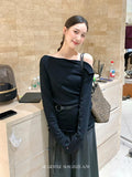 Fongt Xixi 2025 Autumn White Standard Temperament Shoulder Wool Bottom Shirt Long-Sleeved Knitted Shirt Female 25-9075