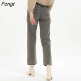New Gray Straight Cut Jeans Women Vintage High Waist Denim Pants Femme 2021 Long Loose Full Length