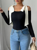 Fongt Long-Sleeved Girl Slimming-Word Shoulder-Cloth T-Shirt