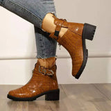 2021 Fashion Platform Ankle Boots Women Spring Autumn Black Leather Thick Heel Boots Ladies Worker Womens Plaid