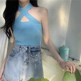 Fongt Sling Small Vest Women's Summer Pink Short Hanging Neck Sexy Outside Wearing Small