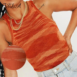 2021 Knit Crop Top Women Sleeveless Basic T Shirts Casual Summer Off Shoulder Blue O Neck Tank Top Vintage