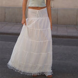 Fongt New Women's French Square Collar Sling Top With Lace Patchwork Skirt Holiday Style Suit