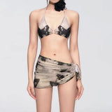 2025 New Hottie Butterfly Print Bikini Women Three-Piece Holiday Small Breast Gathering Sexy
