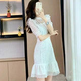 2022 New Fashion Summer Lace Dress Female Hollow Out High-End Temperament Sweet Elegant Ruffle Dresses