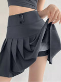 High Waist Mini Pleated Skirts Women Korean Preppy Style Chic Short Faldas Elegant Black Safety Lined Tennis