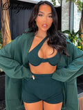 2022 Spring Summer Women Solid Ribbed 2 Pieces Irregular Crop Top Biker Shorts Set Streetwear Tracksuit Outfit