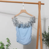Three-Dimensional Flower Shoulder Sling Vest On Both Sides Of The Folding Mesh Repair Sleeveless Top