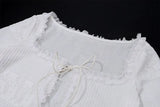 White Ruffle Cardigan Top And Mini Tiered Skirt Set-Outfit