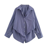 Fongt 2025 New Women's Cotton Bat Sleeve Striped Clip Long Sleeve Shirt 2025458