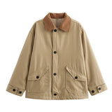 Fongt 2025 New Women's Retro Casual Clip Long-Sleeved Collage Splicing Buckle Jacket Jacket