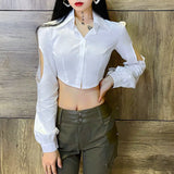 Fongt Spring New Women's Fashion Sexy Crop Sweet And Fresh Polo Collar Long Sleeve