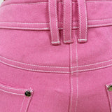 QUALITY Newest 2023 Designer Jeans Women's Top Stitching Contrast Pink Denim Jeans