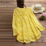 2022 Spring Women Elegant V Neck Long Sleeve Cotton Linen Tops Casual Vintage Embroidery Loose Party Shirt Work OL