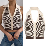 Streetwear Fashion Striped Halter Knitted Vest For Women Sexy Backless Slim Outfits Female Tank Tops 2020 Autumn