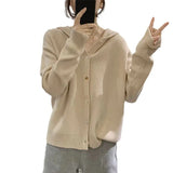 Fongt Sweater Cardigan Women's 2024 New Solid Color Soft Waxy Loose Look Thin Short Knit Jacket-Outfit