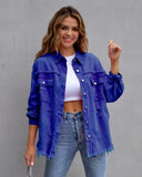 Fongt New Long-Haired Burrowed Denim Jacket Women Autumn Winter Long Sleeve Casual Collar Top