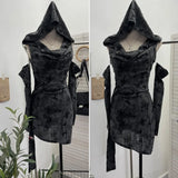 Fongt Shooting Wasteland Wind Makes Old Hole-Breaking Fabric Collared Hooded And Hip Dress With Cuff Cover Dress 9263