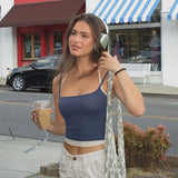 Fongt Spice Girl Wind Bump Color Fake Two Basic Small Vest Versatile Stylish Slim Hanging Neck Strap Top-Outfit