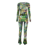 Fongt Women's 2023 Spring/Summer New Fashion Net Yarn Printed Pants Casual